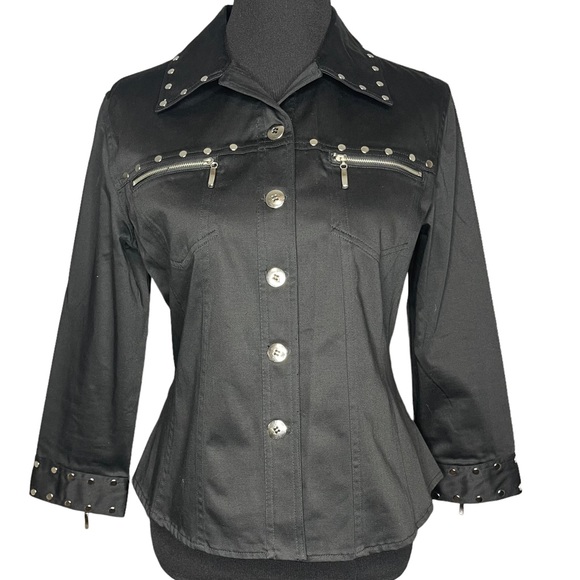 Luii Jackets & Blazers - Luii Black Cotton Studded Moto Jacket/Shirt